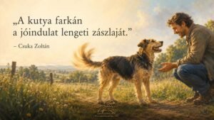 Kutyás idézet kép Csuka Zoltán idézetével: A kutya farkán a jóindulat lengeti zászlaját.