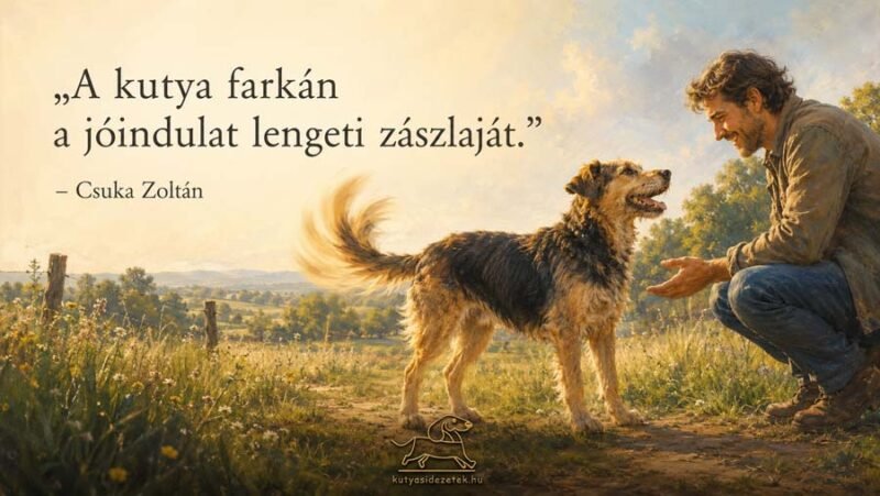 Kutyás idézet kép Csuka Zoltán idézetével: A kutya farkán a jóindulat lengeti zászlaját.