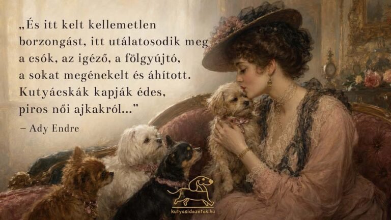 És itt kelt kellemetlen borzongást, itt utálatosodik meg a csók, az igéző, a fölgyújtó, a sokat megénekelt és áhított. Kutyácskák kapják édes, piros női ajkakról…