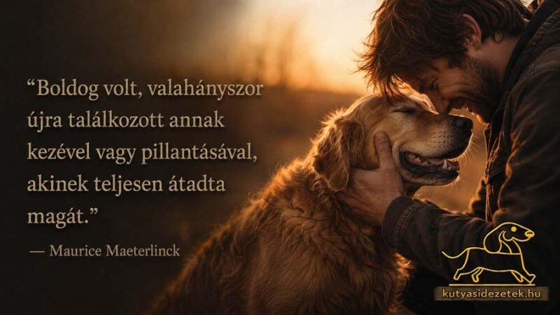Kutyás idézet kép Maurice Maeterlinck idézetével: Boldog volt, valahányszor újra találkozott annak kezével vagy pillantásával,…