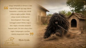 Kutyás idézet kép Illyés Gyula idézetével: Ahogy belépünk az udvarra, a ház végéről fölugrik egy nagy fekete komondor, s…