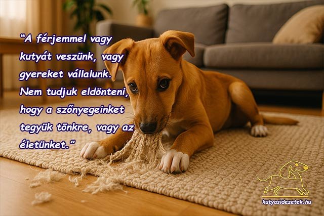 Kiskutya a nappaliban szőnyeget rág – vicces kutyás idézet